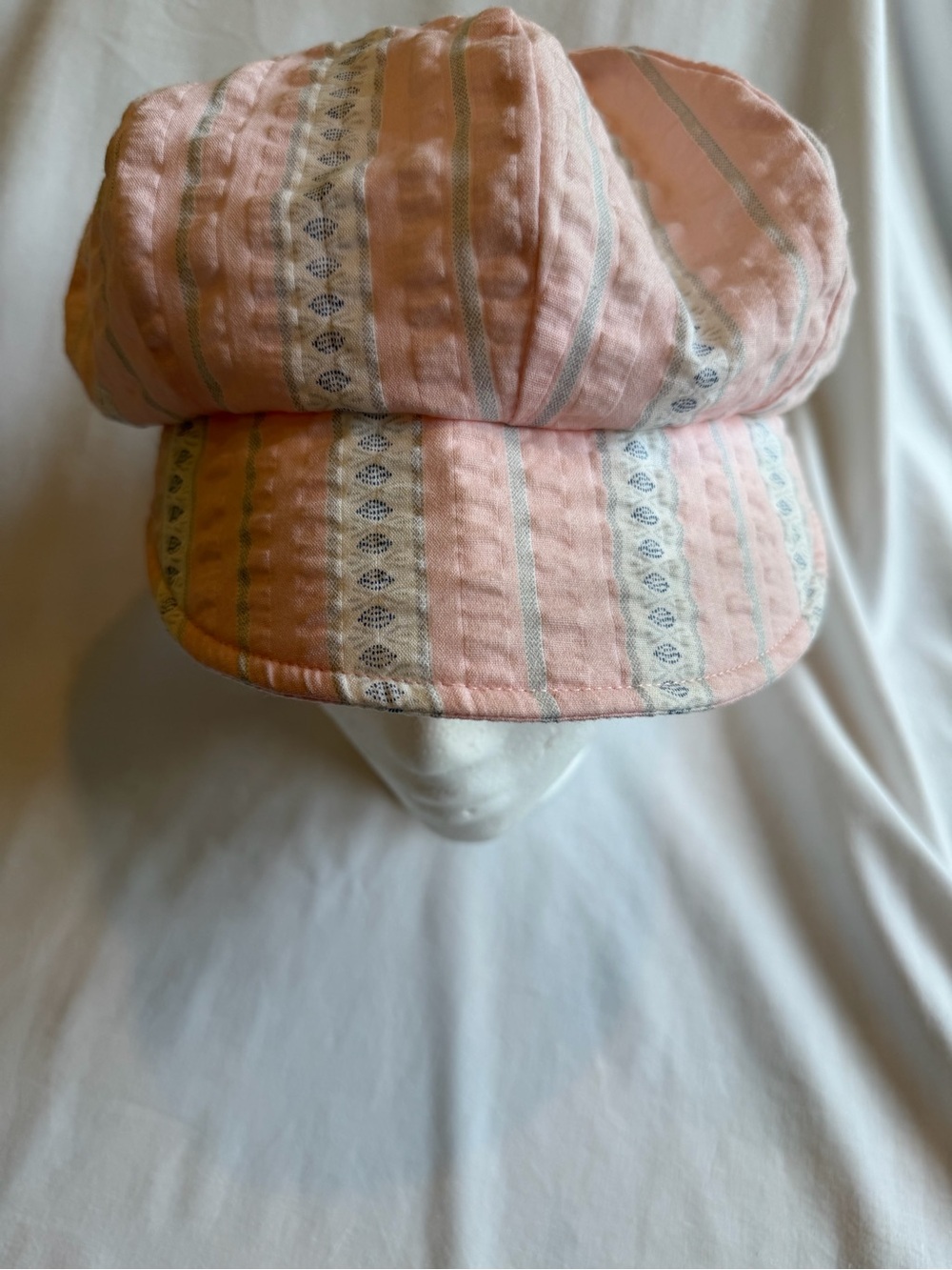 Vintage Pink Striped Cotton Newsboy Cap - Women